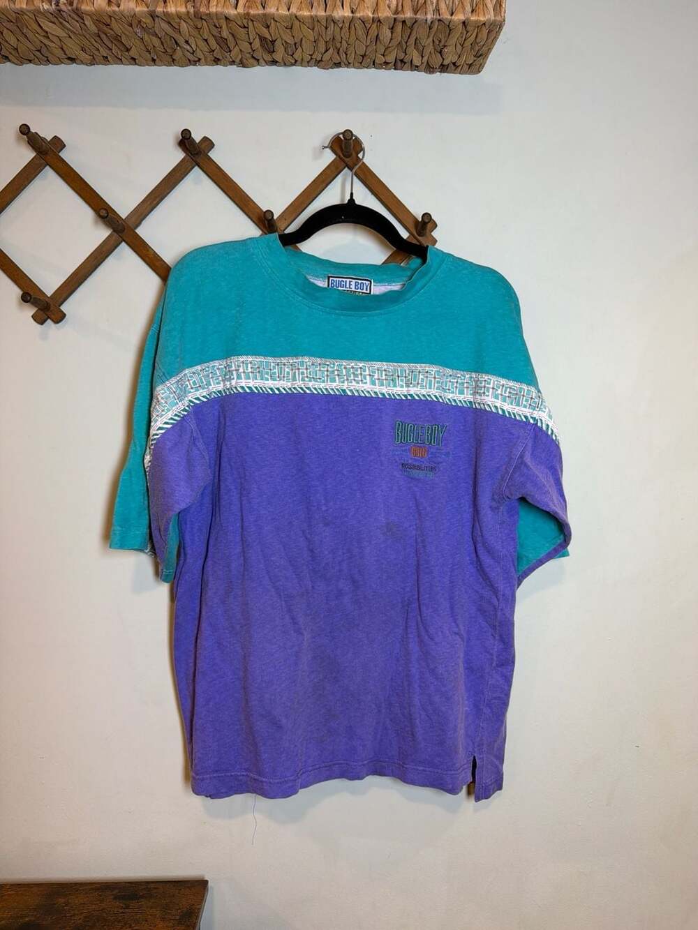 Vintage 90s Bugle Boy Gold Colorblock Patterned T-Shirt Size M